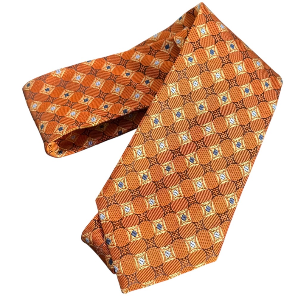 Jos A Bank Executive Collection Tie Orange Blue‎ Geometric Pattern Silk Preppy